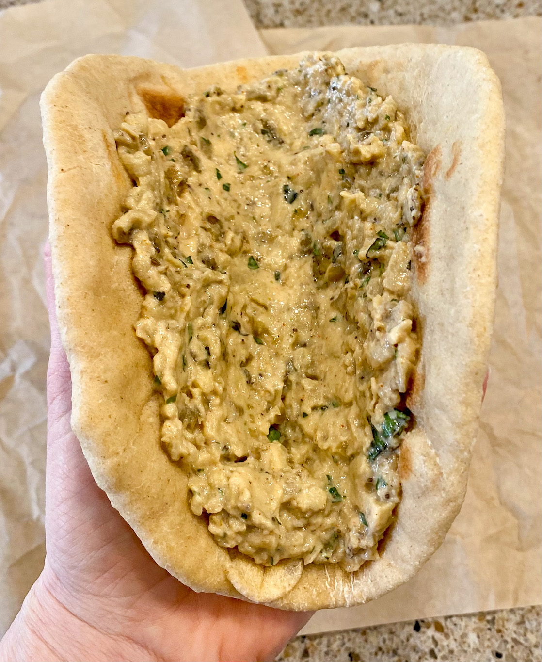Roasted Chickpea and Eggplant on Flatbread Pebbles and Toast